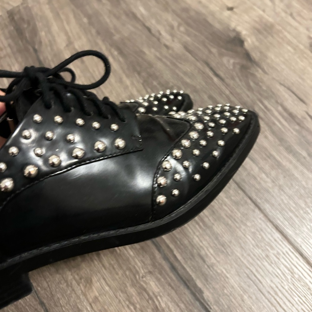 ZARA Black Studded Flats Oxford 38 7.5 - Picture 4 of 5